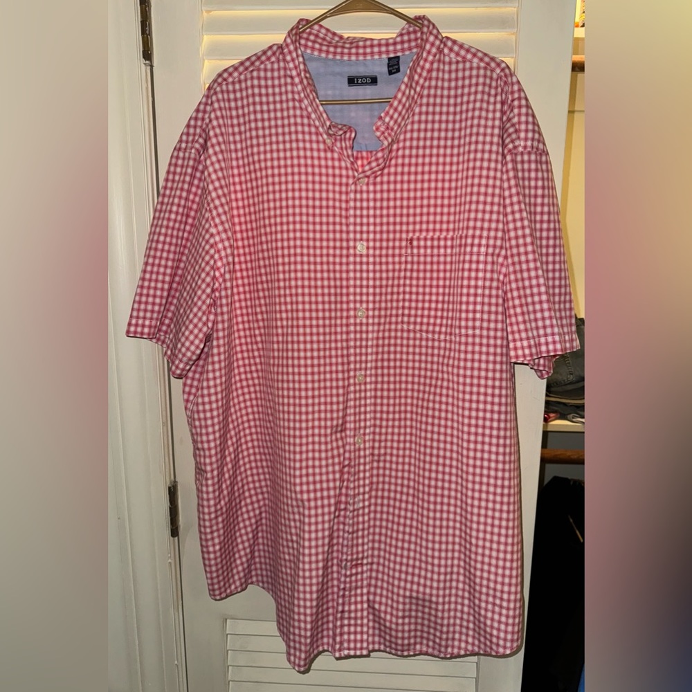 IZOD Men’s Short Sleeve Button-Down Pink Pattern 3XL